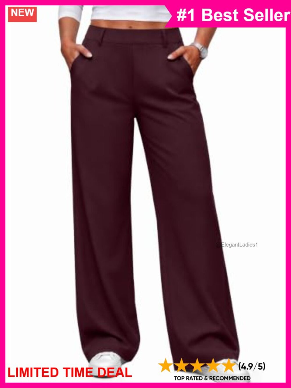 Wide Leg Business Casual Pull On Trousers Slacks